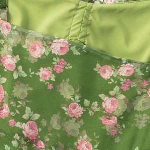 French Style Green Floral Long Spaghetti Strap Dress for Women - Summer 2025 Vacation Fashion