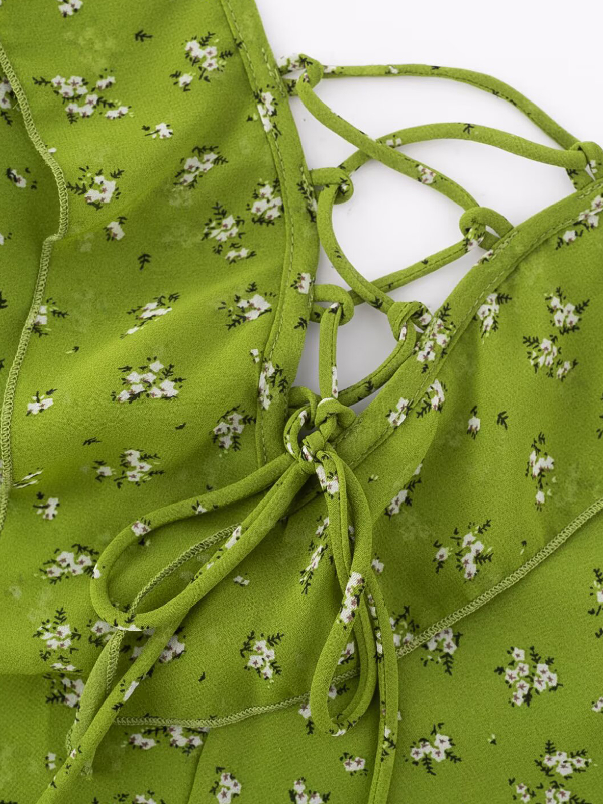 French Style Green Floral Spaghetti Strap Dress for Women - 2025 Summer Vacation Long Skirt with Diagonal Cut French Style Green Floral Spaghetti Strap Dress for Women - 2025 Summer Vacation Long Skirt with Diagonal Cut