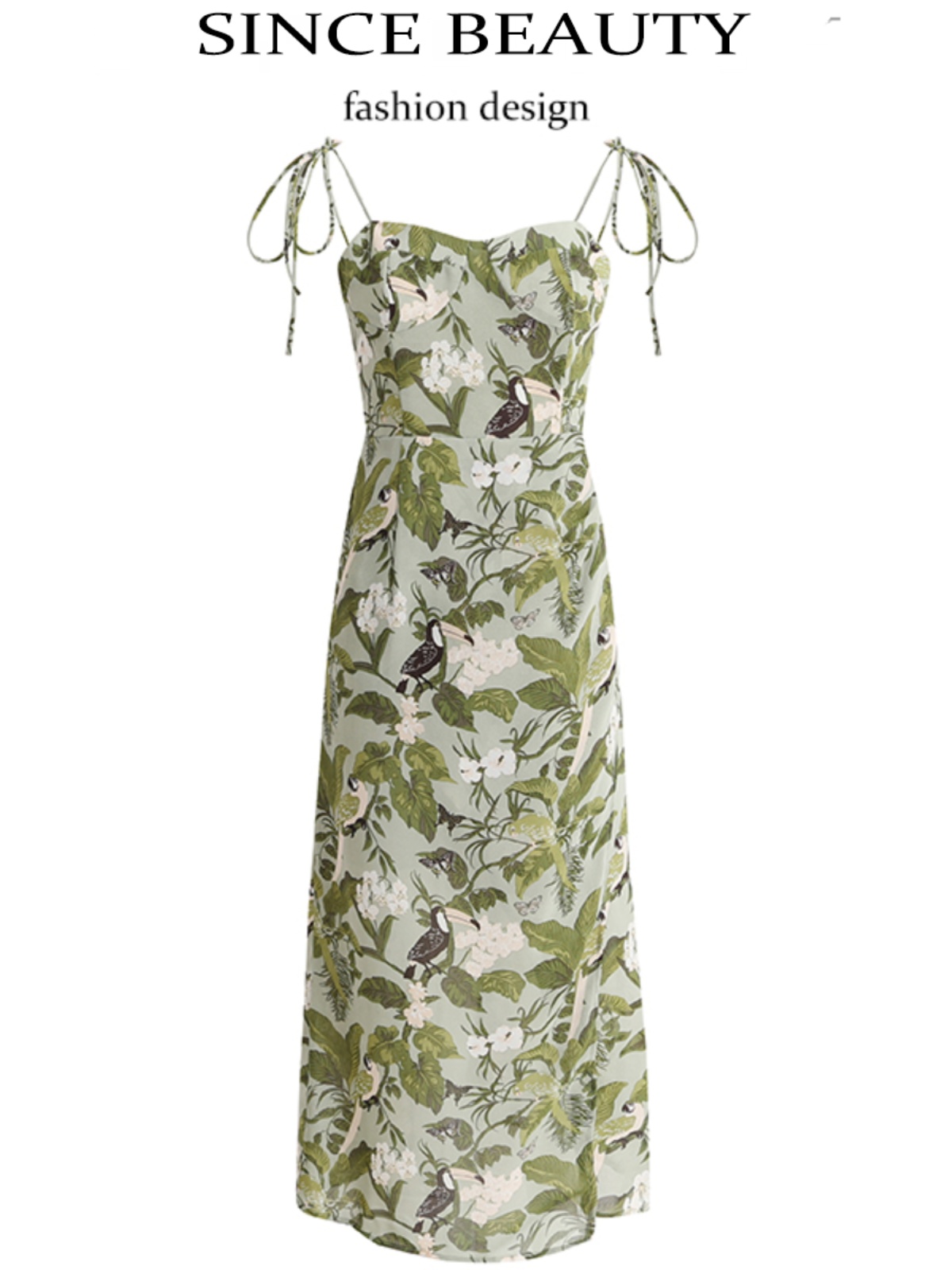 French-Style Green Sling Dress - Summer 2025 Women's Slim Fit Vacation Dress French-Style Green Sling Dress - Summer 2025 Women's Slim Fit Vacation Dress