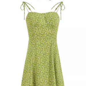 French-Style Green Spaghetti Strap Vacation Dress for Petite Women - 2025 Summer Fashion