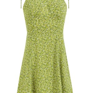 French-Style Green Spaghetti Strap Vacation Dress for Petite Women - 2025 Summer Fashion