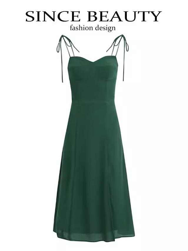 French Style Green Summer Dress 2025 with Side Slit and Spaghetti Straps - Women's Vacation Maxi Dress French Style Green Summer Dress 2025 with Side Slit and Spaghetti Straps - Women's Vacation Maxi Dress