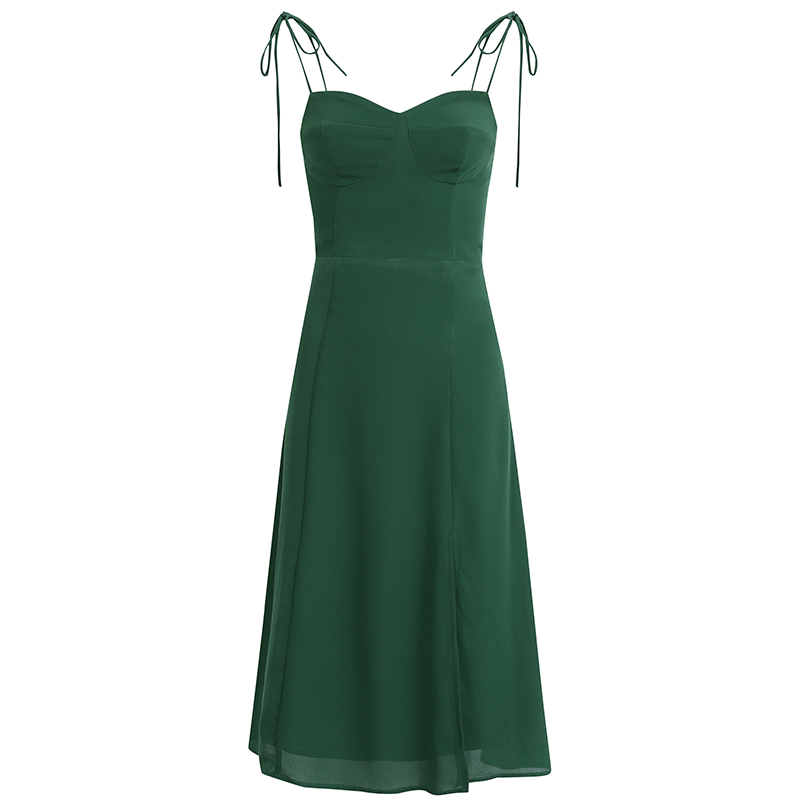 French Style Green Summer Dress 2025 with Side Slit and Spaghetti Straps - Women's Vacation Maxi Dress