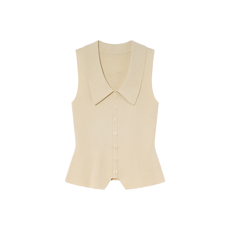 French-Style Lapel Faux Placket Knitted Vest for Women - Summer 2025 Slim-Fit T-Shirt Top, Flattering Casual Fashion