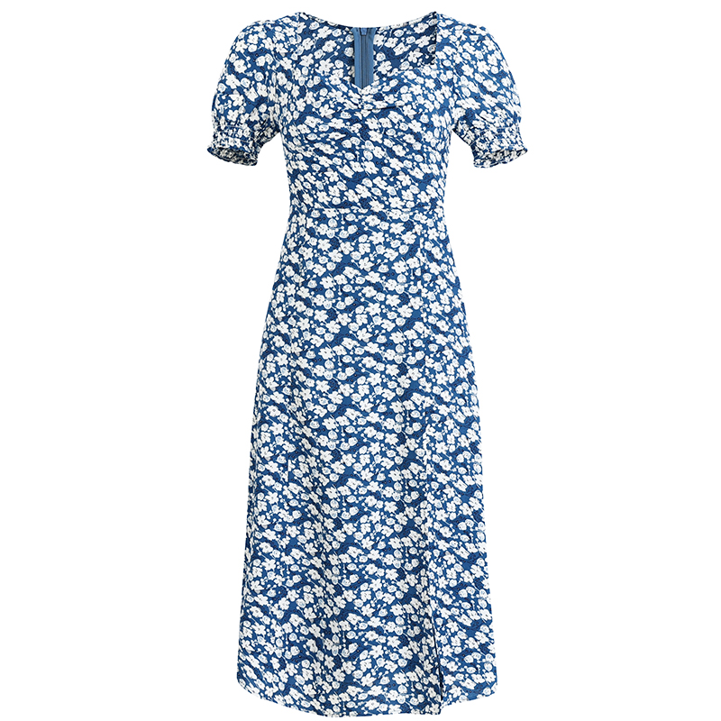 French-Style Long Blue Dress for Women - 2025 Summer Vacation Fashion, Elegant and Chic Look, Inspired by Zhong Chuxi