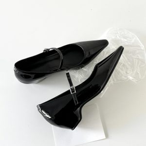 French Style One-Strap Chunky Heel Mary Jane Shoes, Pointed Toe, Shallow Mouth, Sheepskin Commuting High Heels