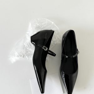 French Style One-Strap Chunky Heel Mary Jane Shoes, Pointed Toe, Shallow Mouth, Sheepskin Commuting High Heels