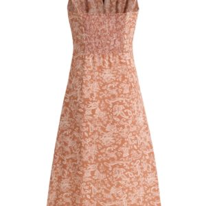 French-Style Orange Women's Dress with Straps, Printed, Elegant Vacation Look for Summer 2025