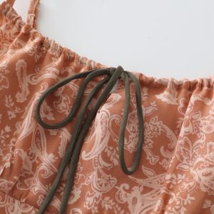 French-Style Orange Women's Dress with Straps, Printed, Elegant Vacation Look for Summer 2025