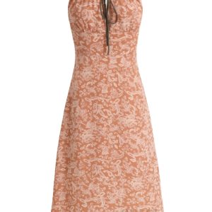 French-Style Orange Women's Dress with Straps, Printed, Elegant Vacation Look for Summer 2025