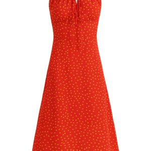 French Style Polka Dot Spaghetti Strap Long Red Dress for Summer 2025 - Vacation Essential, Slimming Fit for Women