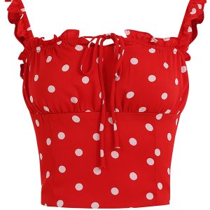 French-Style Red Polka Dot Camisole Top for Women - 2025 Vacation Layering Essential