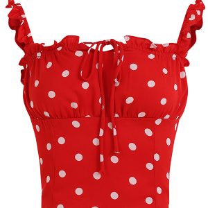 French-Style Red Polka Dot Camisole Top for Women - 2025 Vacation Layering Essential