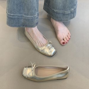 French-Style Sheepskin Ballet Flats for Women - Versatile Square Toe Shallow Mouth Shoes, Gentle Comfort, Classic Grandma Style