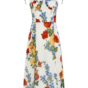 French-Style Sleeveless Printed Long White Dress for Women - Summer 2025 Slim Fit Vacation Fashion