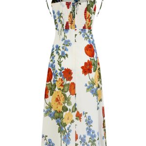 French-Style Sleeveless Printed Long White Dress for Women - Summer 2025 Slim Fit Vacation Fashion