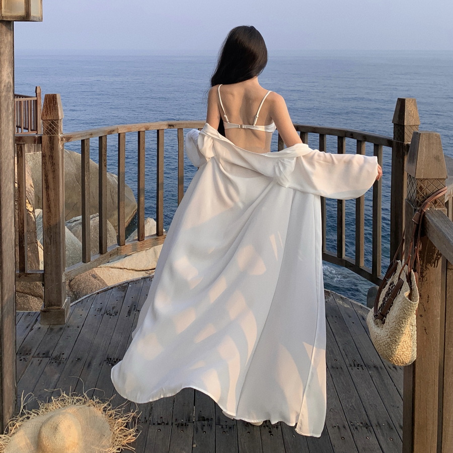 French-Style Ultra-Fairy Chiffon Bikini Cover-Up Cardigan for Women - Bali Seaside Vacation Sun Protection