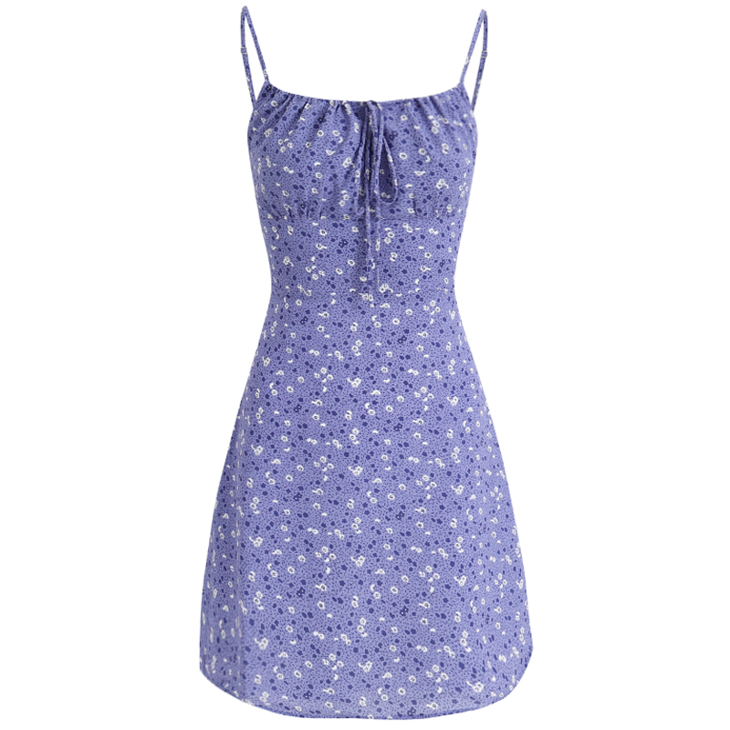 French Style Vacation Purple Spaghetti Strap Dress for Women - Petite Summer 2025 Fashion