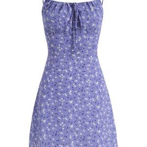 French Style Vacation Purple Spaghetti Strap Dress for Women - Petite Summer 2025 Fashion