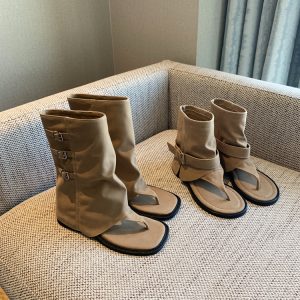 French-Style Western Open-Toe Ankle Boots for Women - Chunky Heel Mid-Calf Summer 2025 Fashion Footwear