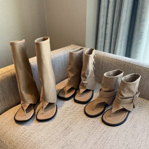 French-Style Western Open-Toe Ankle Boots for Women - Chunky Heel Mid-Calf Summer 2025 Fashion Footwear