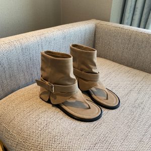 French-Style Western Open-Toe Ankle Boots for Women - Chunky Heel Mid-Calf Summer 2025 Fashion Footwear