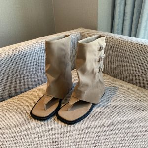 French-Style Western Open-Toe Ankle Boots for Women - Chunky Heel Mid-Calf Summer 2025 Fashion Footwear