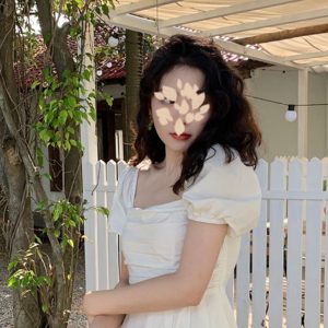 French-Style White Long Dress for Women, Square Neck, Elegant Puff Sleeves, Perfect for Petite Figures, Spring/Summer 2025