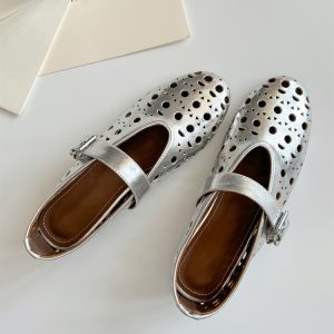 French Style Women's Sheepskin High-Heeled Sandals with Breathable Hollow Round Toe and Single Strap - Chic Summer Footwear