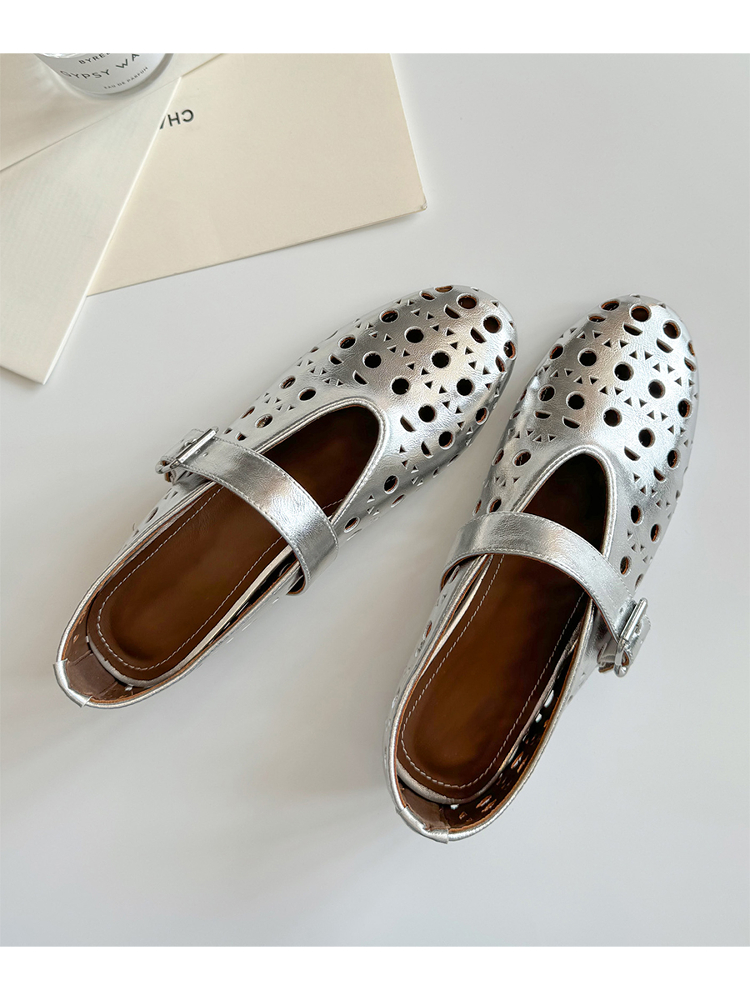 French Style Women's Sheepskin High-Heeled Sandals with Breathable Hollow Round Toe and Single Strap - Chic Summer Footwear French Style Women's Sheepskin High-Heeled Sandals with Breathable Hollow Round Toe and Single Strap - Chic Summer Footwear