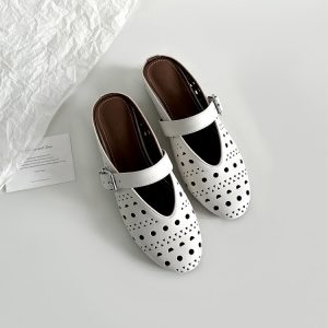 French Style Women's Sheepskin High-Heeled Sandals with Breathable Hollow Round Toe and Single Strap - Chic Summer Footwear