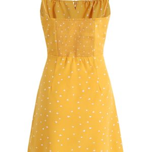 French Style Yellow Spaghetti Strap Dress for Women - Petite Summer Vacation Dress 2025