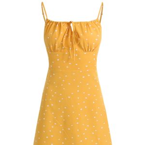 French Style Yellow Spaghetti Strap Dress for Women - Petite Summer Vacation Dress 2025