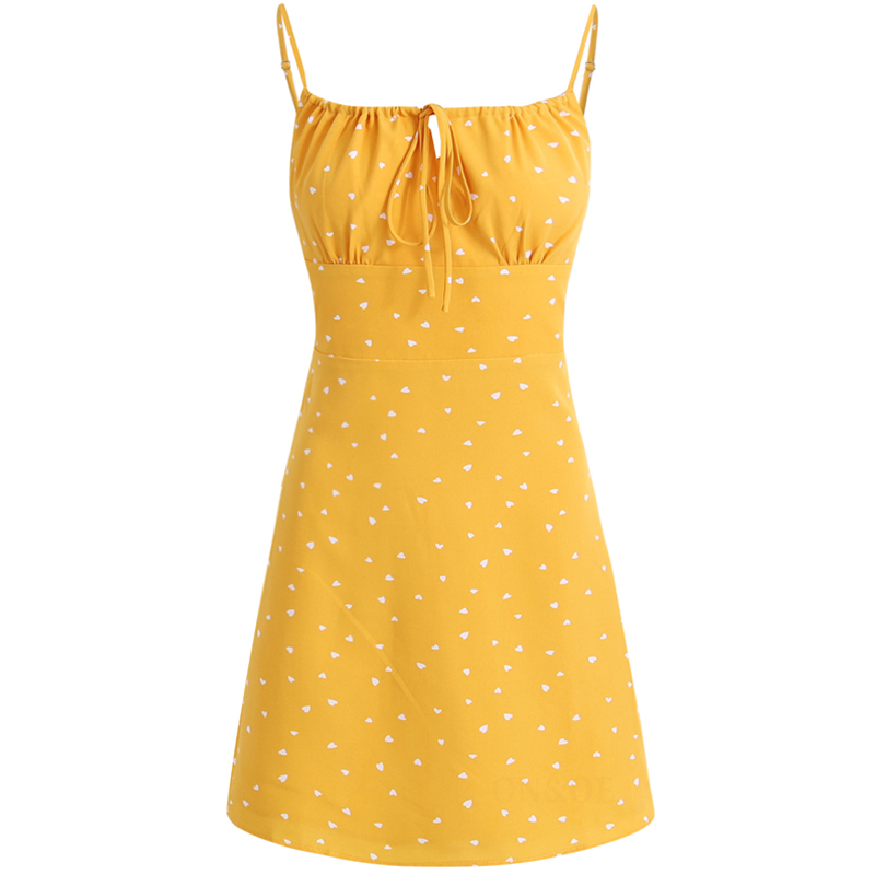 French Style Yellow Spaghetti Strap Dress for Women - Petite Summer Vacation Dress 2025
