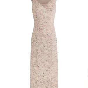 French V-Neck Fitted Split Printed Chiffon Long Dress - Elegant Summer Style, Perfect for 90s Inspired or Y2K Fashion