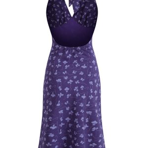 French Vintage Backless Floral Halter V-Neck Dress for Summer 2025 - Chic Vacation Style