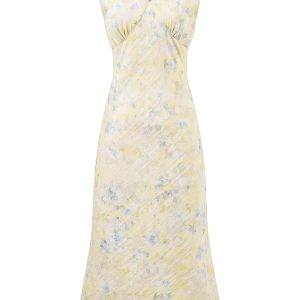 French Vintage Floral Long Slip Dress for Women - Waist-Defined Summer 2025 Fashion, Perfect for 90s and Y2K Inspired Styles