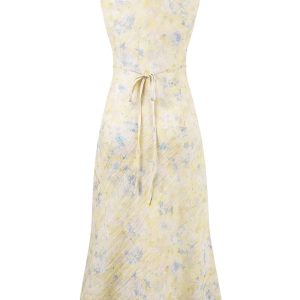French Vintage Floral Long Slip Dress for Women - Waist-Defined Summer 2025 Fashion, Perfect for 90s and Y2K Inspired Styles