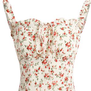 French Vintage Floral Spaghetti Strap Crop Top with Open Back - 2025 Summer Style, Boho Chic, Y2K Inspired