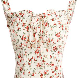 French Vintage Floral Spaghetti Strap Crop Top with Open Back - 2025 Summer Style, Boho Chic, Y2K Inspired