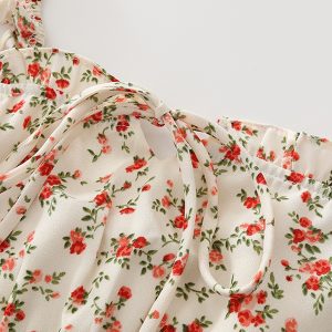 French Vintage Floral Spaghetti Strap Crop Top with Open Back - 2025 Summer Style, Boho Chic, Y2K Inspired