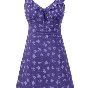 French Vintage Floral V-Neck Ruffled Slip Dress - 2025 Summer A-Line Short Skirt, Perfect for Y2K and 90s Inspired Looks