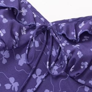 French Vintage Floral V-Neck Ruffled Slip Dress - 2025 Summer A-Line Short Skirt, Perfect for Y2K and 90s Inspired Looks