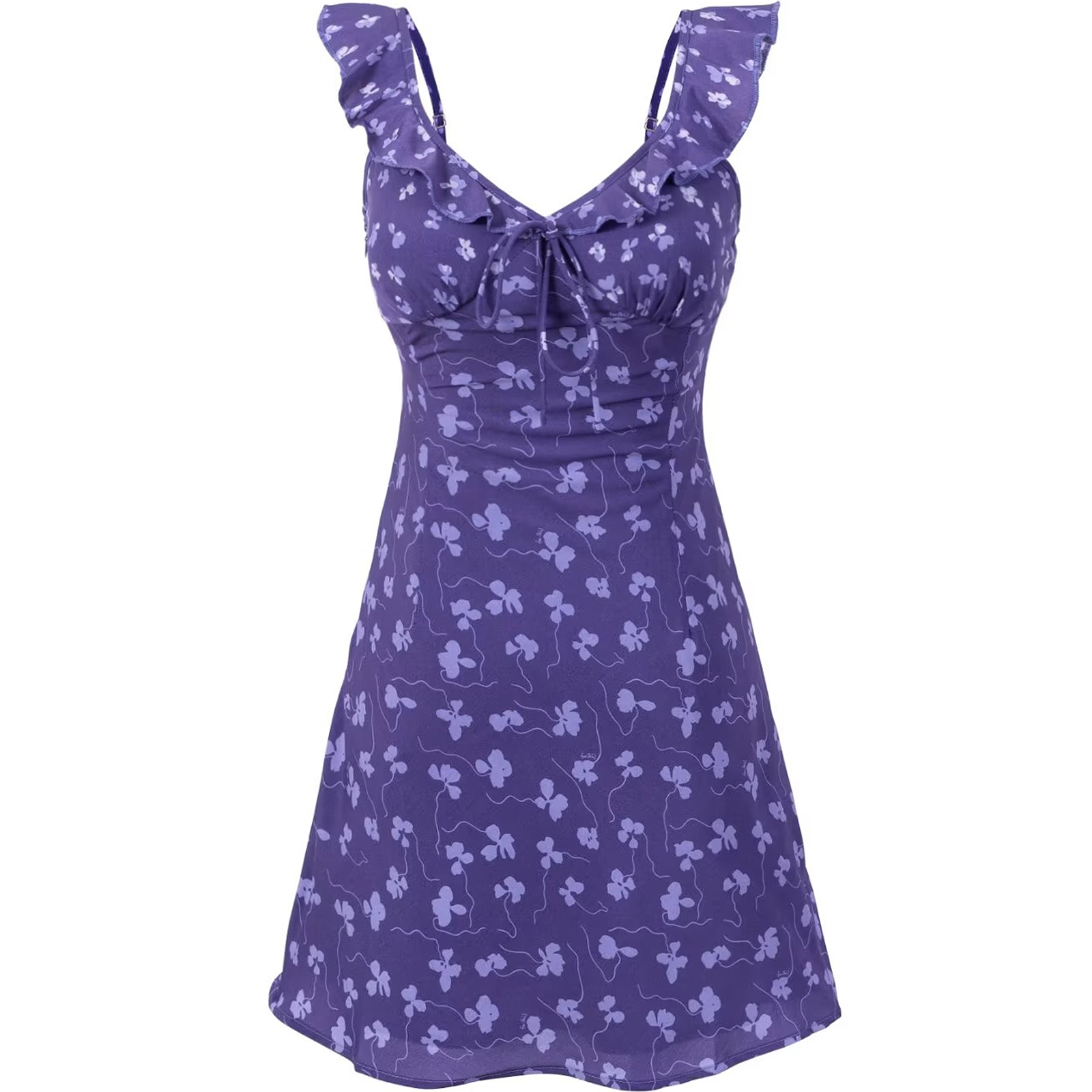 French Vintage Floral V-Neck Ruffled Slip Dress - 2025 Summer A-Line Short Skirt, Perfect for Y2K and 90s Inspired Looks