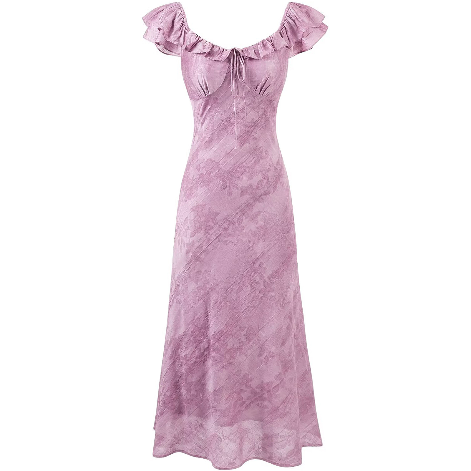 French Vintage Purple Jacquard Dress for Women - 2025 Summer Flying Sleeve Long Dress in 90s Inspired Style