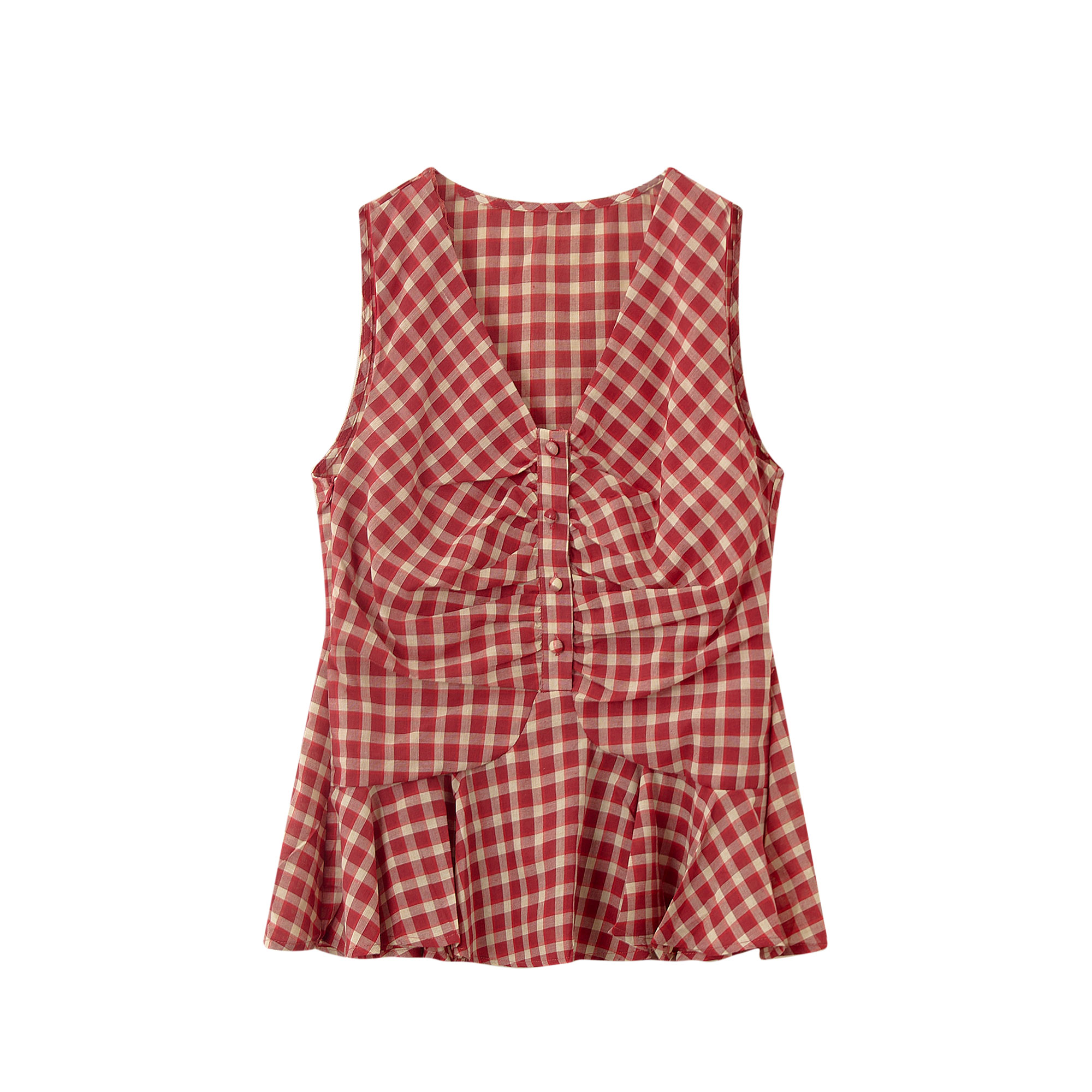 French Vintage Red Plaid Sleeveless Vest Top for Women - Summer Beach Vacation Fashion, Hot Girl Style