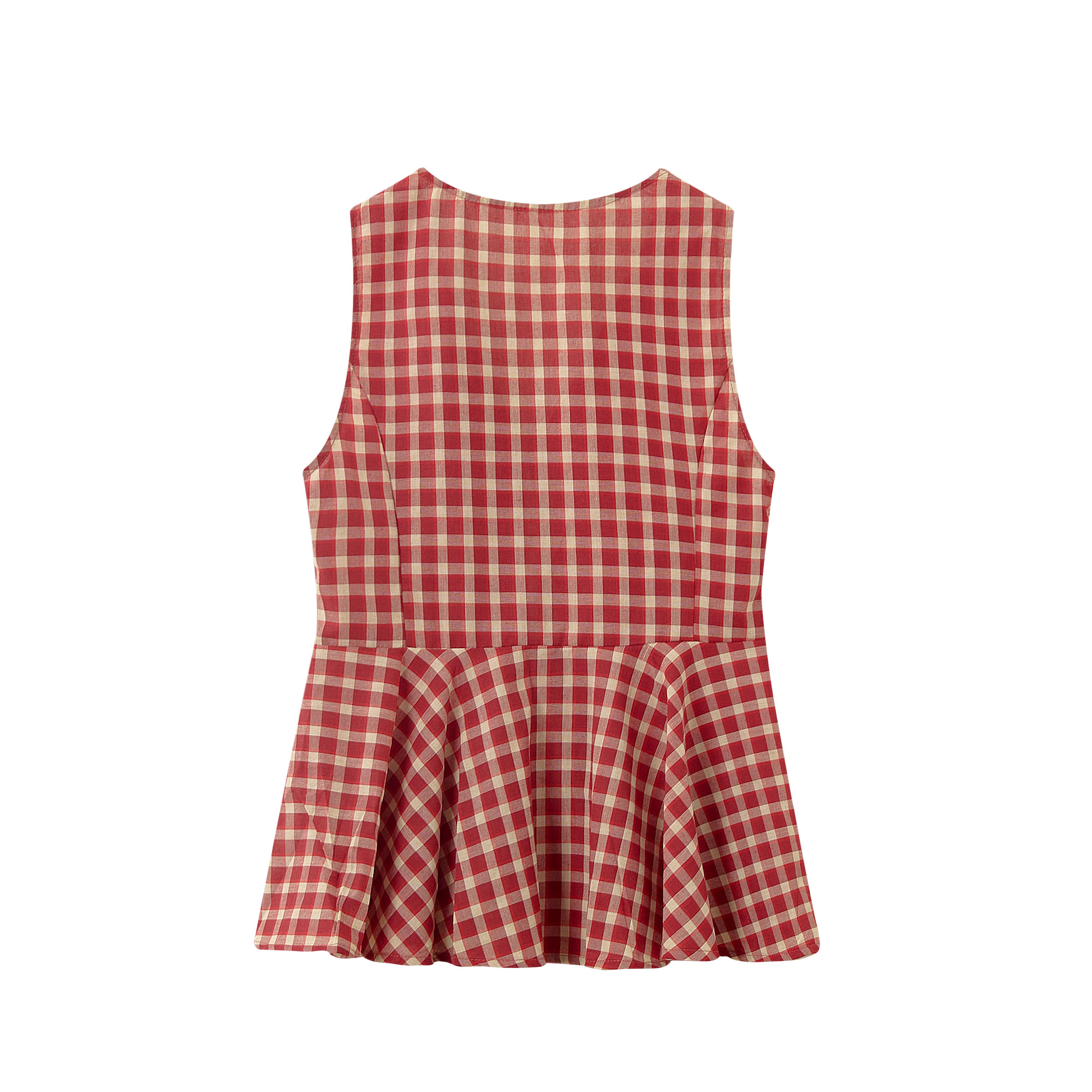 French Vintage Red Plaid Sleeveless Vest Top for Women - Summer Beach Vacation Fashion, Hot Girl Style