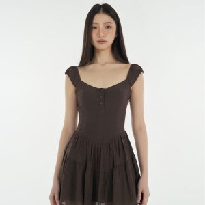 French Vintage Slim Fit Open Button Dress - Timeless Style with Elegant Detailing, Perfect for Chic Outfits and Special Occasions