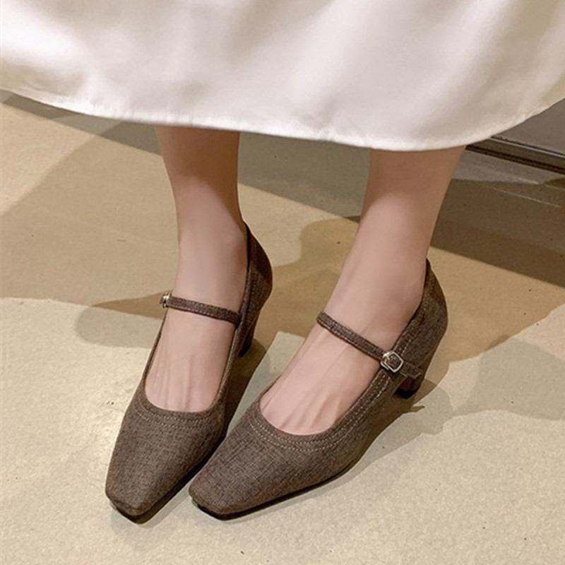 French Vintage Square Toe High Heels - Versatile Mary Jane Shoes for Women, Chic Italian Style Footwear