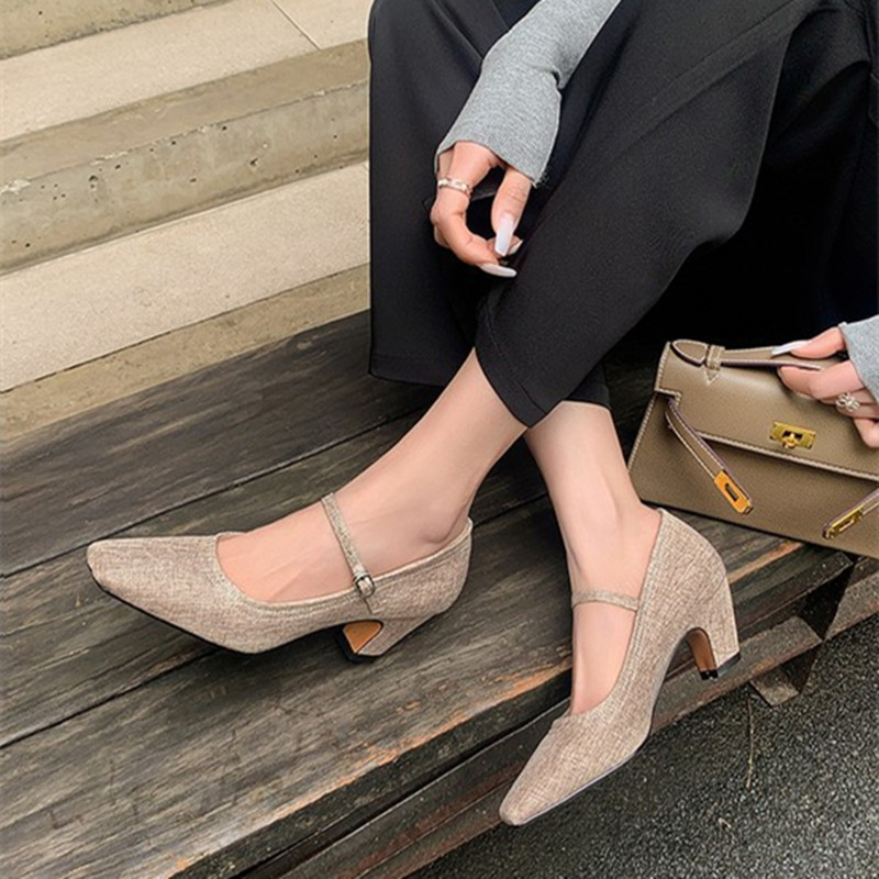 French Vintage Square Toe High Heels - Versatile Mary Jane Shoes for Women, Chic Italian Style Footwear